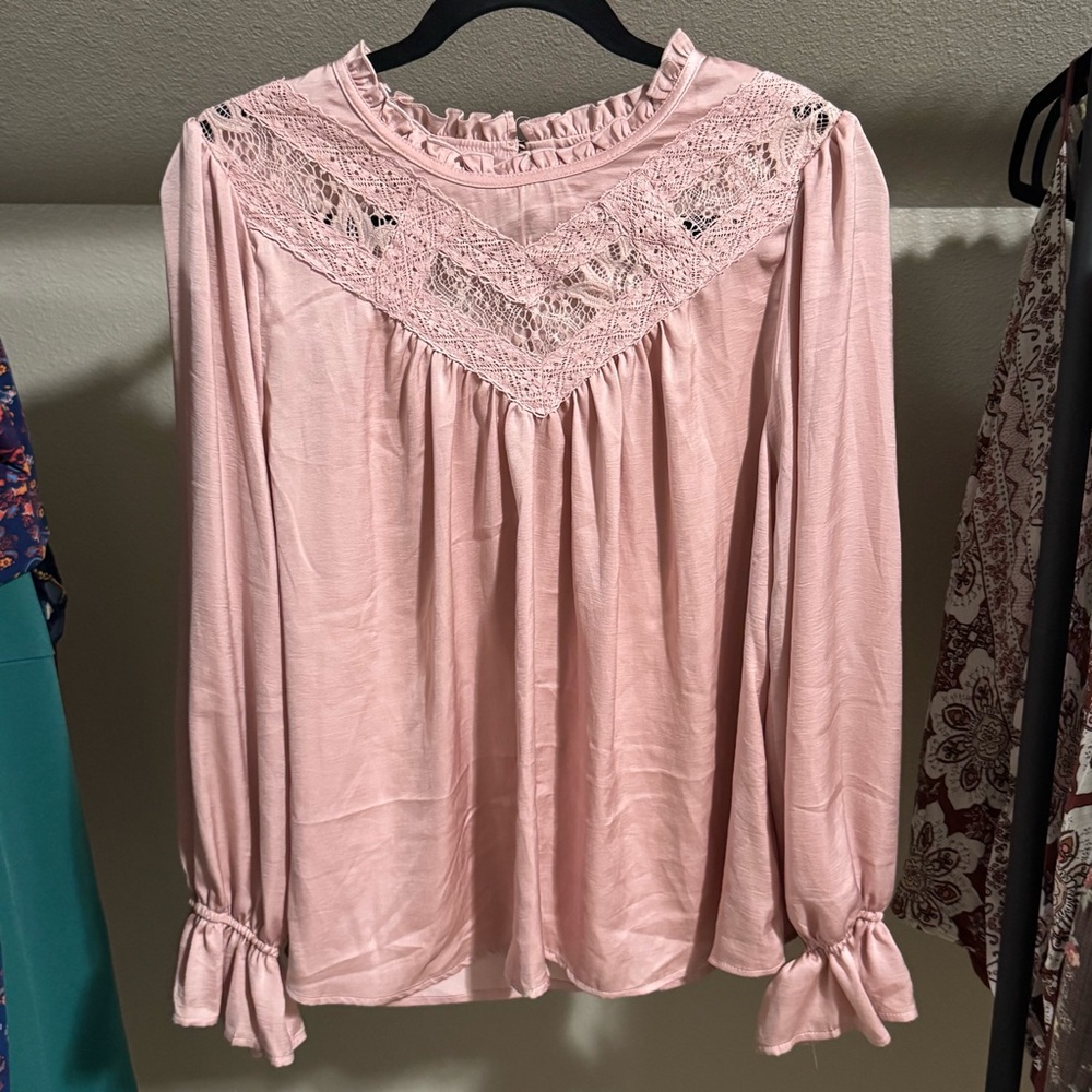Maurice’s Medium Regency Victorian Lace Silk Style Long Sleeve Blouse - Picture 2 of 5